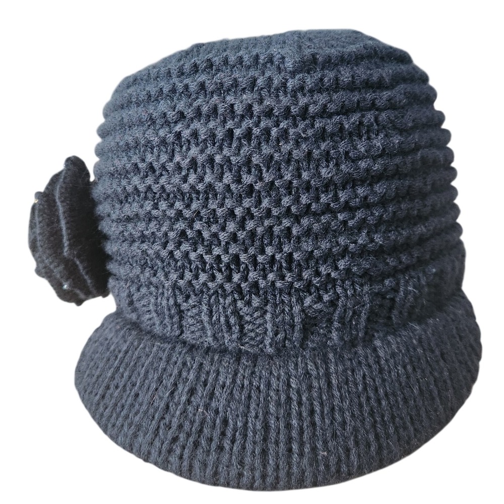 Betmar New York Y2K Knit Newsboy Hat Blue Crochet Beaded Flower Visor Cap OS